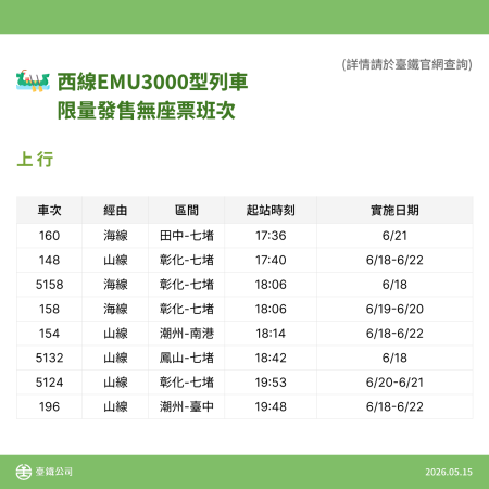 無座票班次 4 　共9張