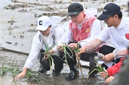 視察青蔥、落花生等農作災損情形 　共14張