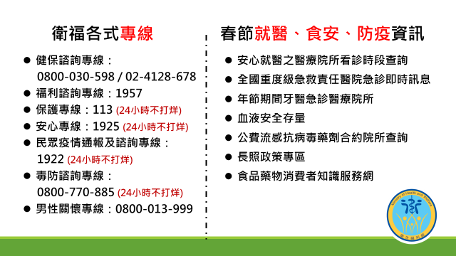 春節期間衛生福利服務專案 　共1張