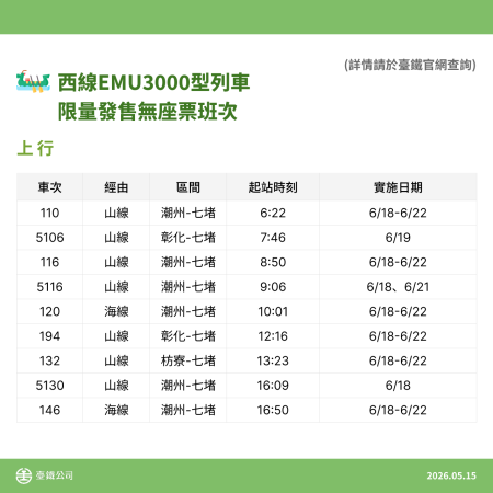 無座票班次 3 　共9張