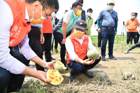 2022年5月29日行政院長蘇貞昌視察臺中大肚區西瓜受損情形-4 　共5張