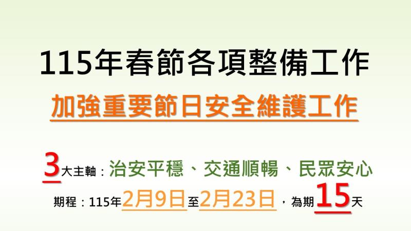 加強重要節日安全維護工作實施重點「主軸及期程」 　共4張